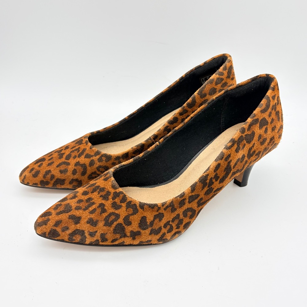 Clarks Collection Leopard Print Kitten Heel Pumps Comfort Sole Brown Black 6.5